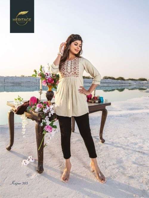 heritage kajree vol 3 series 301-307 rayon slub kurti 