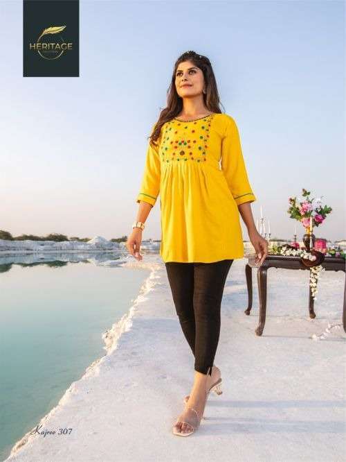 heritage kajree vol 3 series 301-307 rayon slub kurti 
