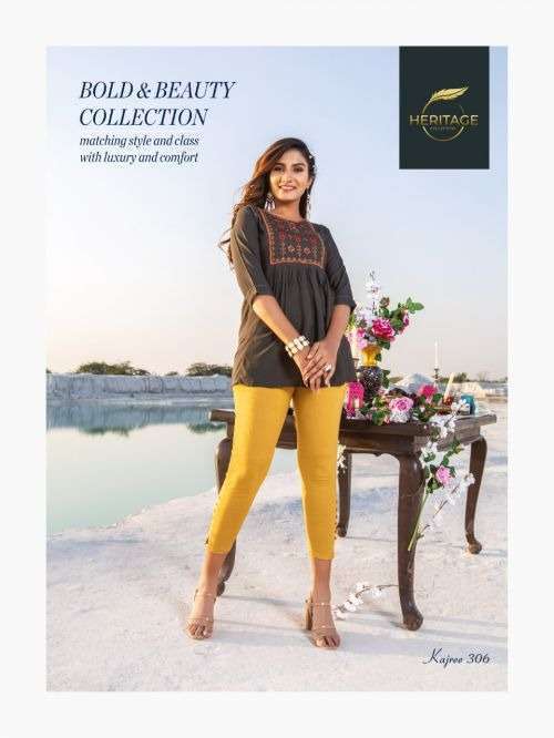 heritage kajree vol 3 series 301-307 rayon slub kurti 