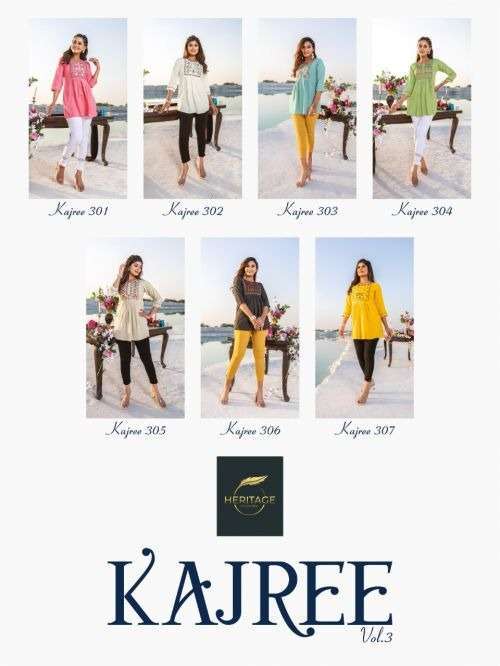 heritage kajree vol 3 series 301-307 rayon slub kurti 