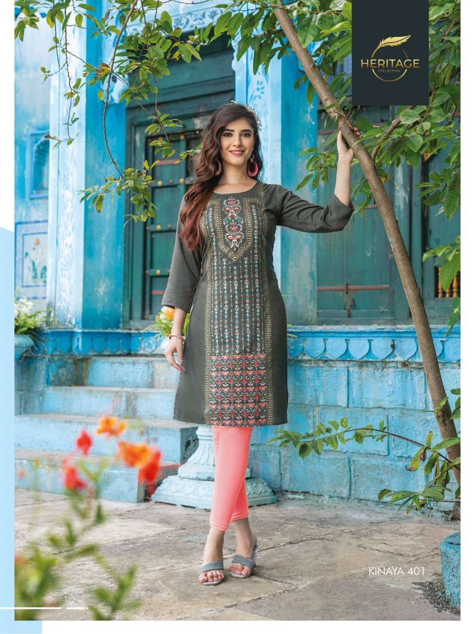heritage kimaya vol 4 series 401-408 rayon slub kurti 