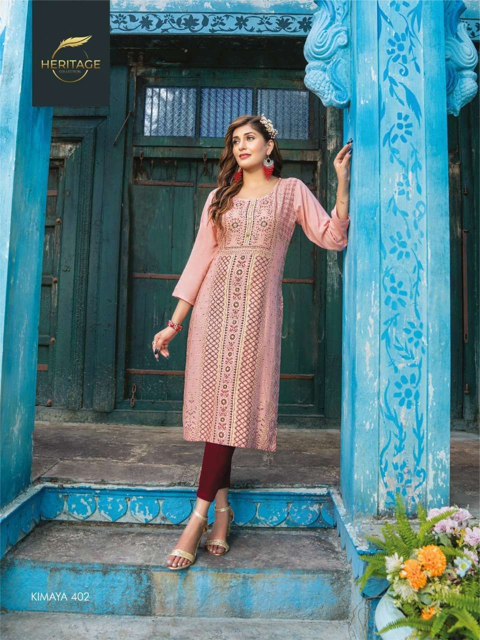 heritage kimaya vol 4 series 401-408 rayon slub kurti 