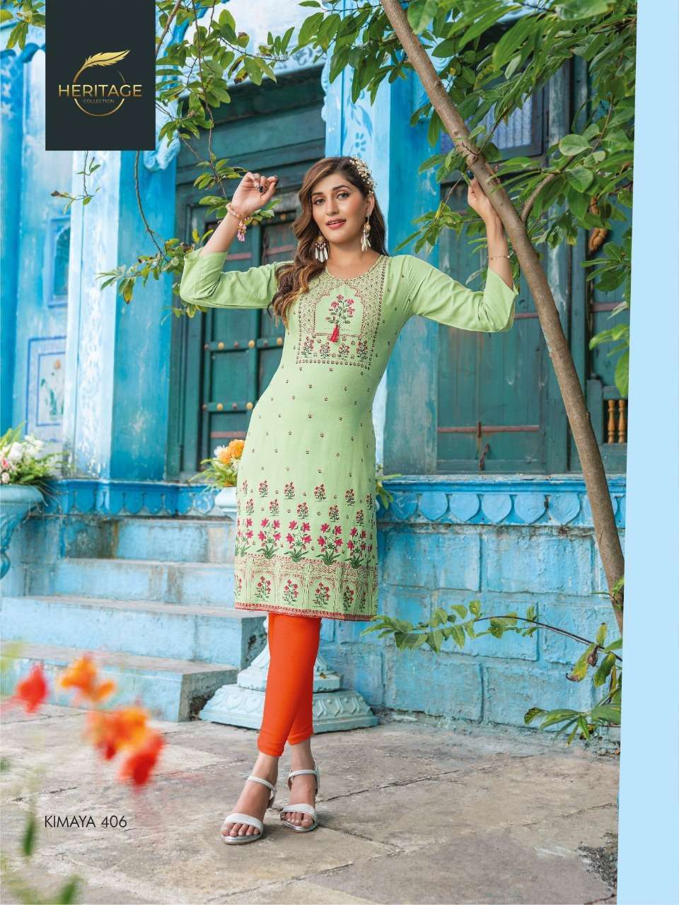 heritage kimaya vol 4 series 401-408 rayon slub kurti 