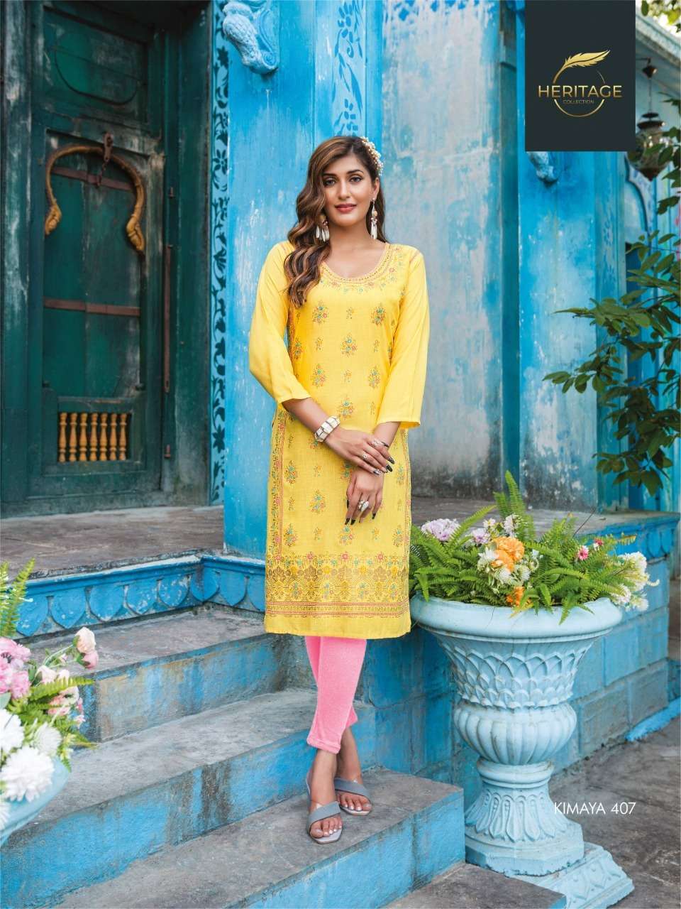 heritage kimaya vol 4 series 401-408 rayon slub kurti 