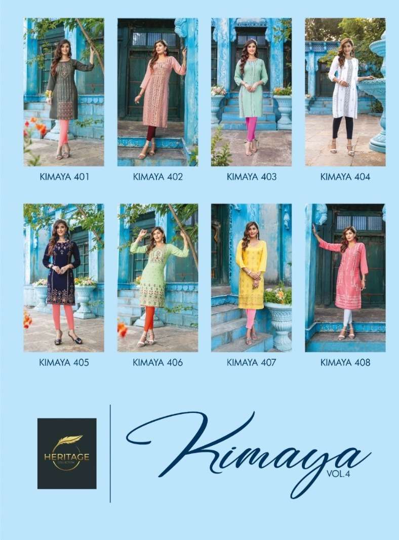 heritage kimaya vol 4 series 401-408 rayon slub kurti 