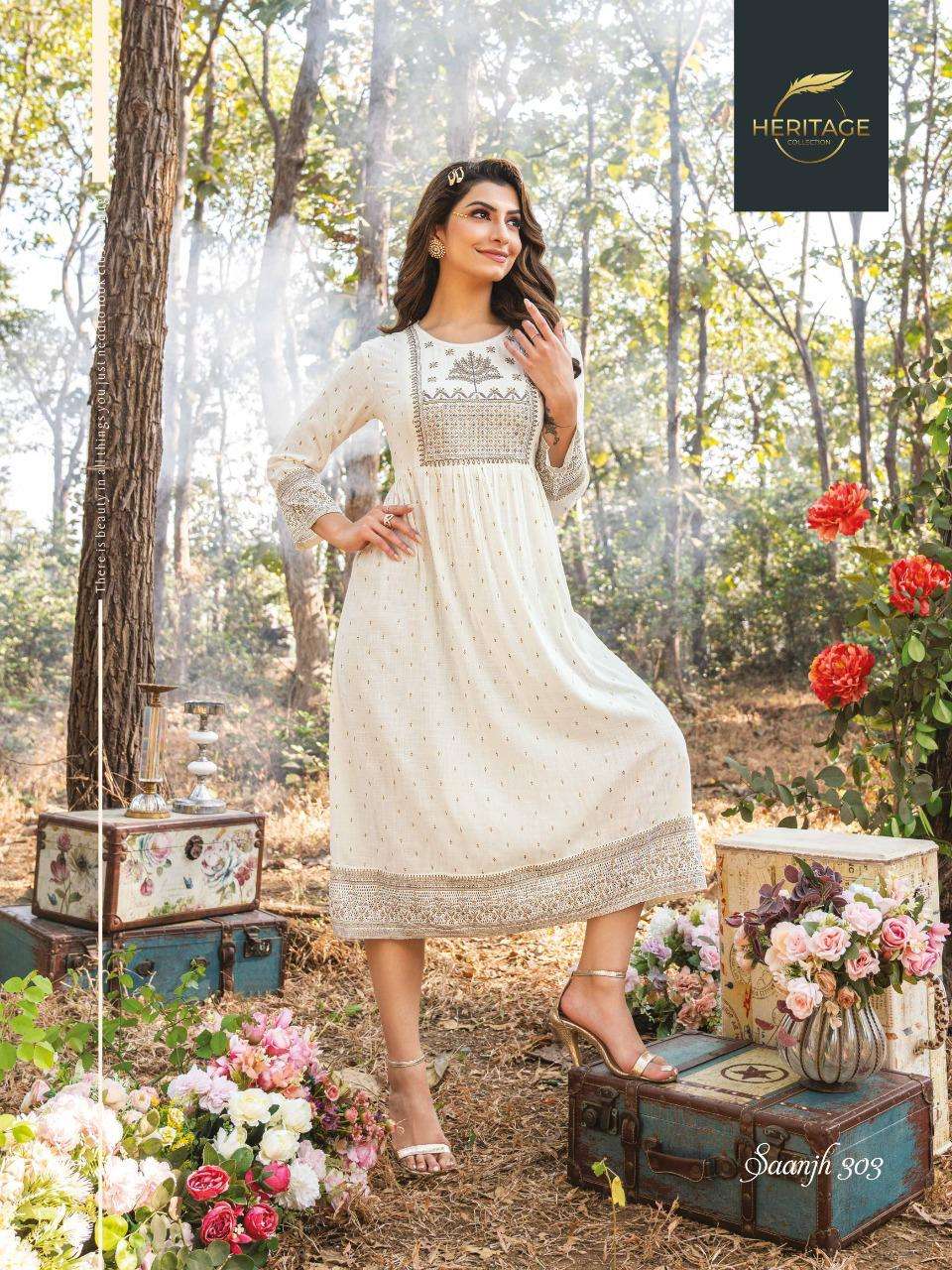 heritage saanjh vol 3 series 301-306 rayon slub kurti 
