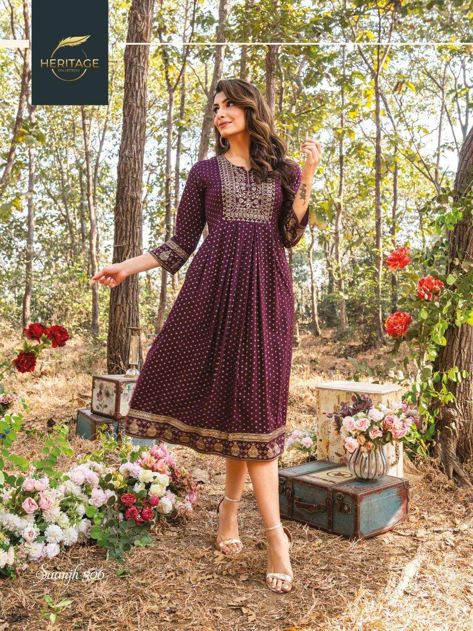 heritage saanjh vol 3 series 301-306 rayon slub kurti 