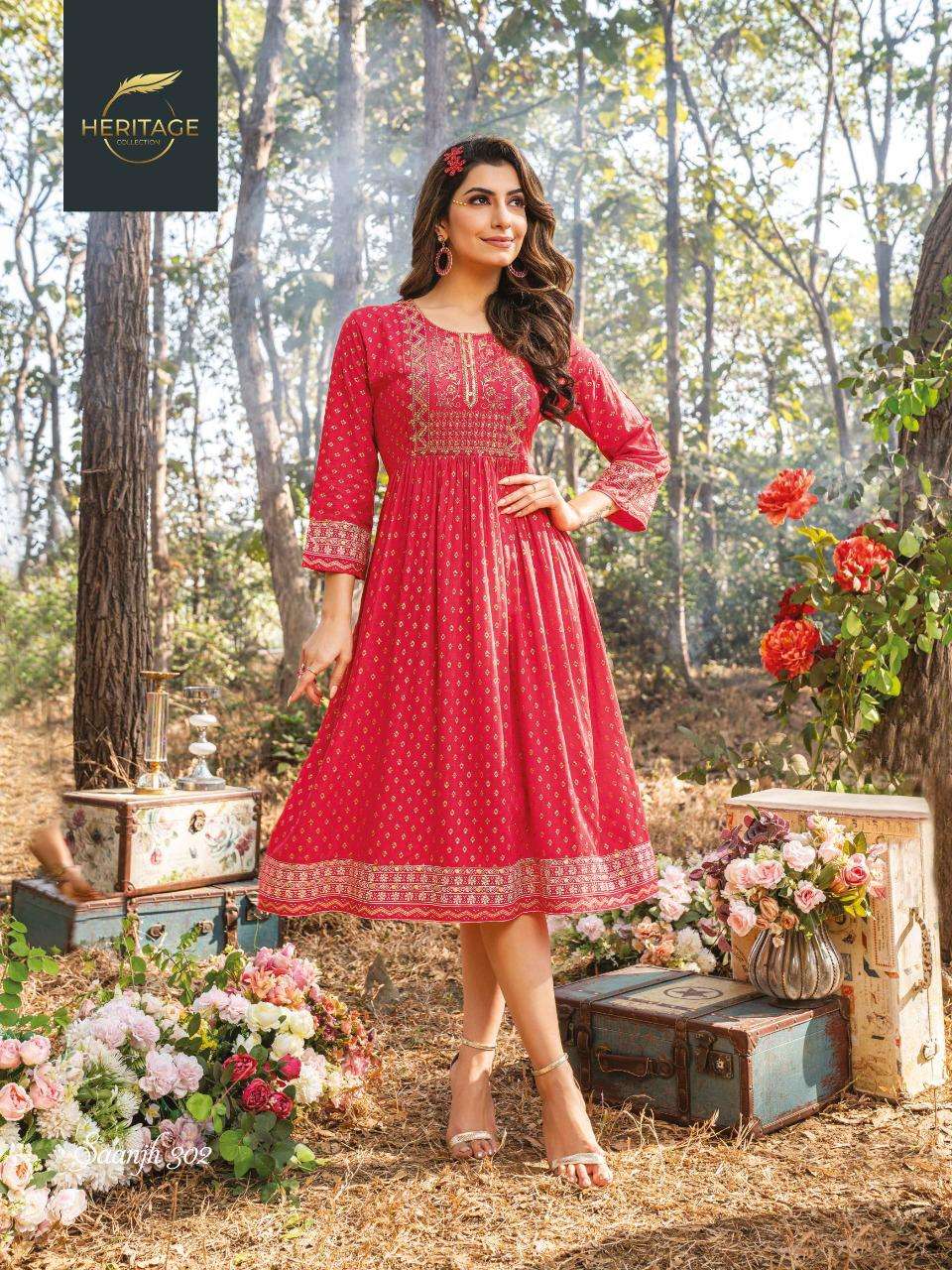 heritage saanjh vol 3 series 301-306 rayon slub kurti 