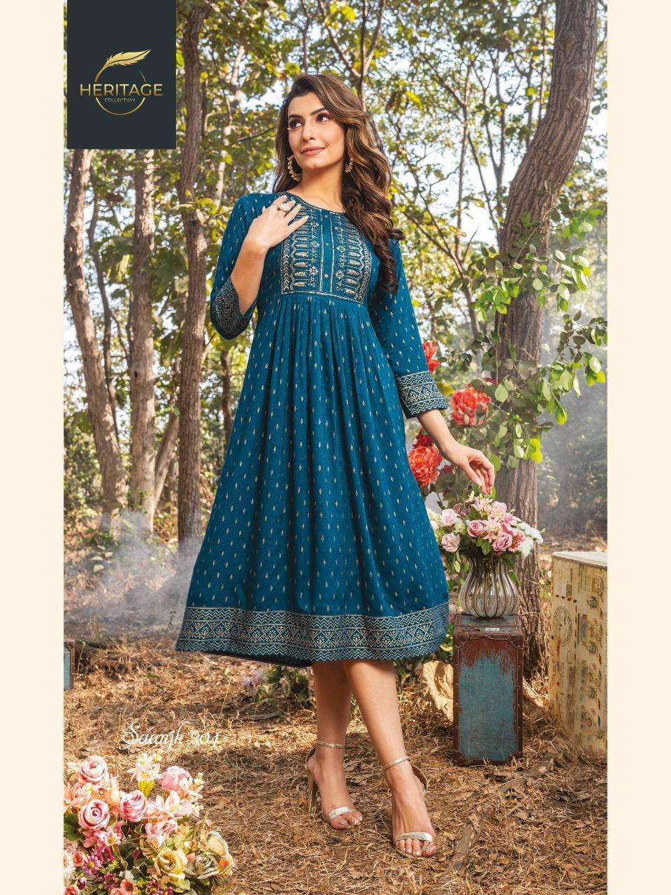 heritage saanjh vol 3 series 301-306 rayon slub kurti 