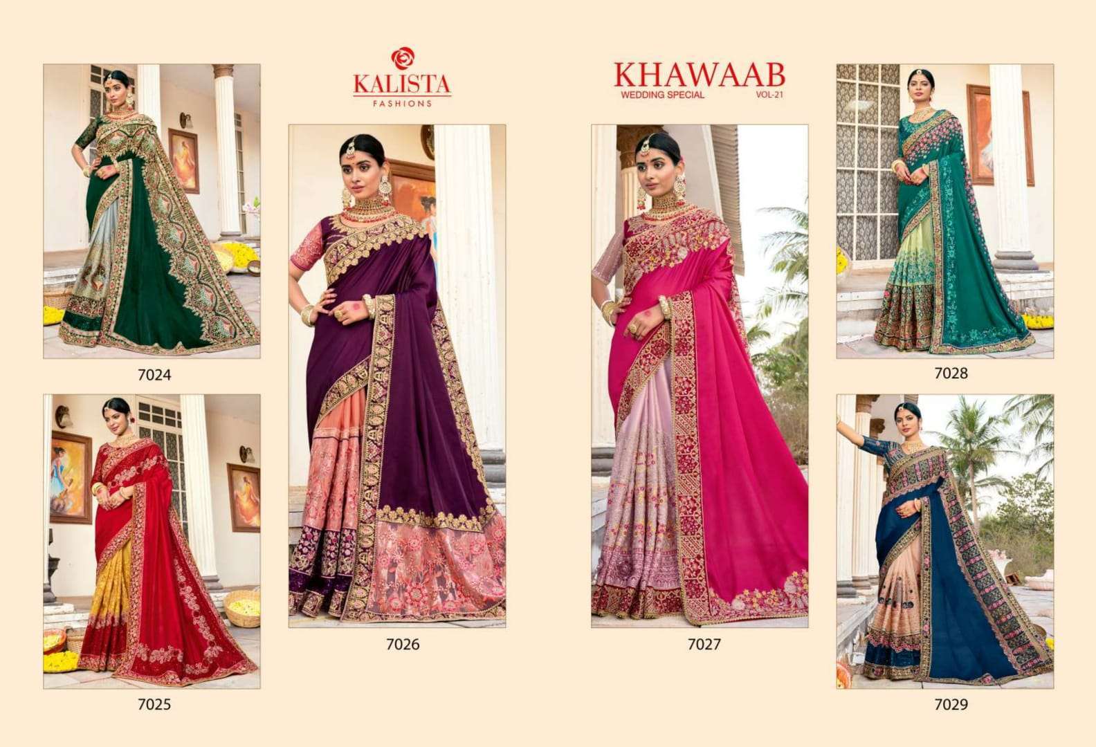 kalista khawaab vol 21 series 7024-7029 fancy embroidery saree