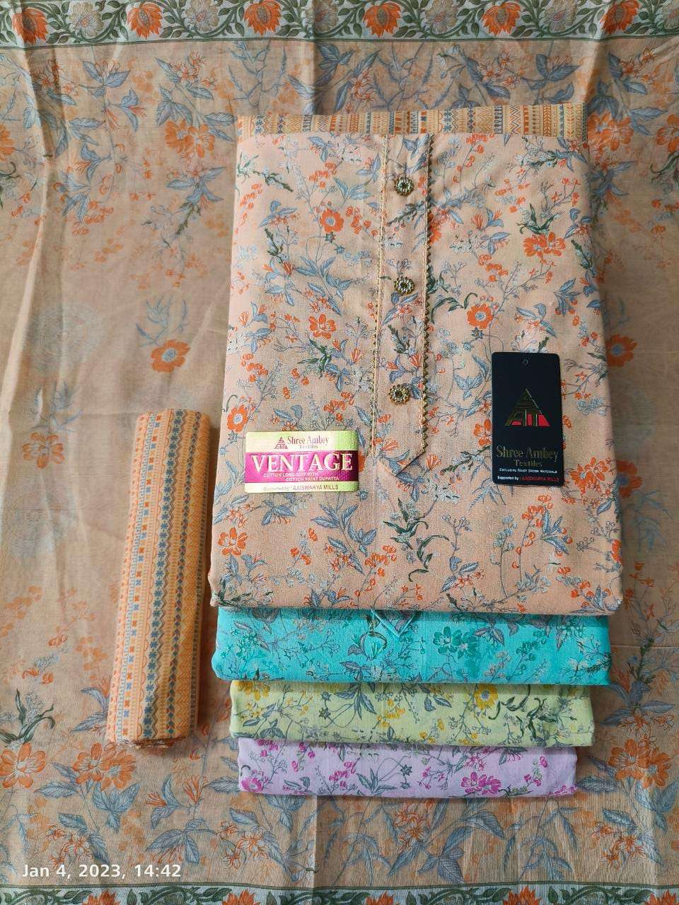 Sat 4 Matching Vintage Indo Cotton Print suit
