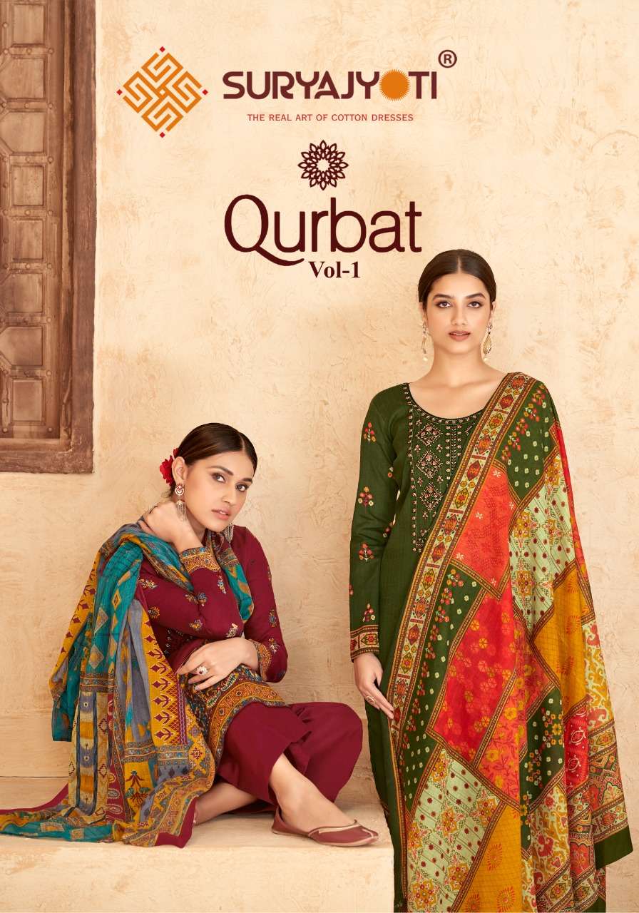 Suryajyoti Qurbat vol-1 series 1001-1010 satin cotton suit