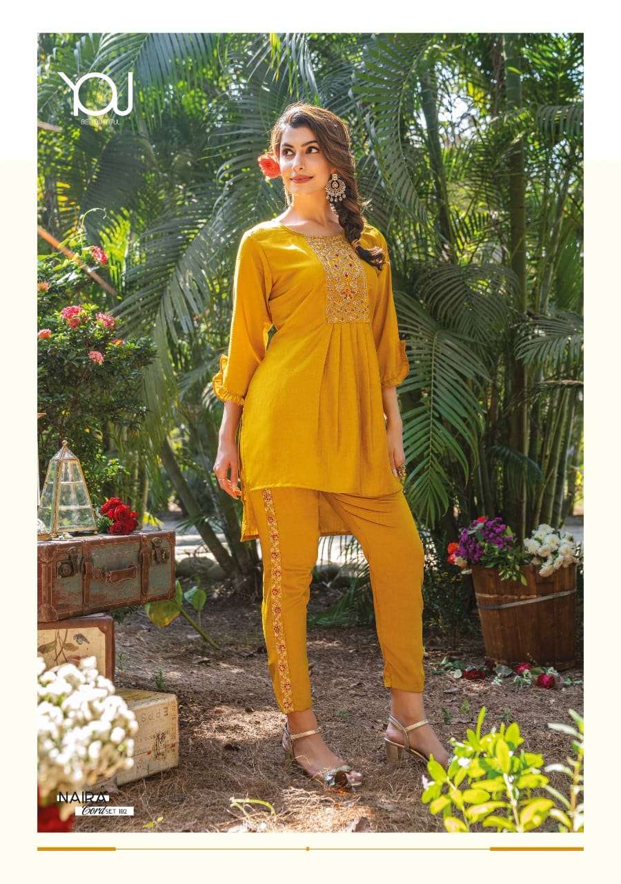 wanna naira cord set series 101-106 heavy chinon silk kurti pant 