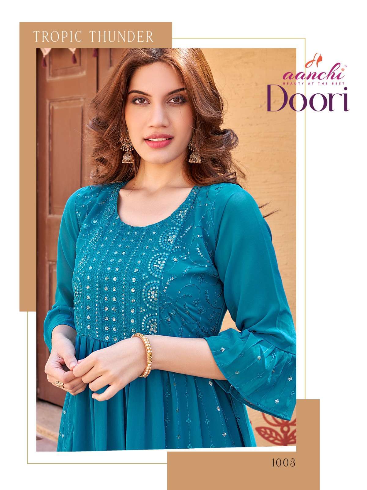 aanchi doori georgette jacket model sequence work kurti 
