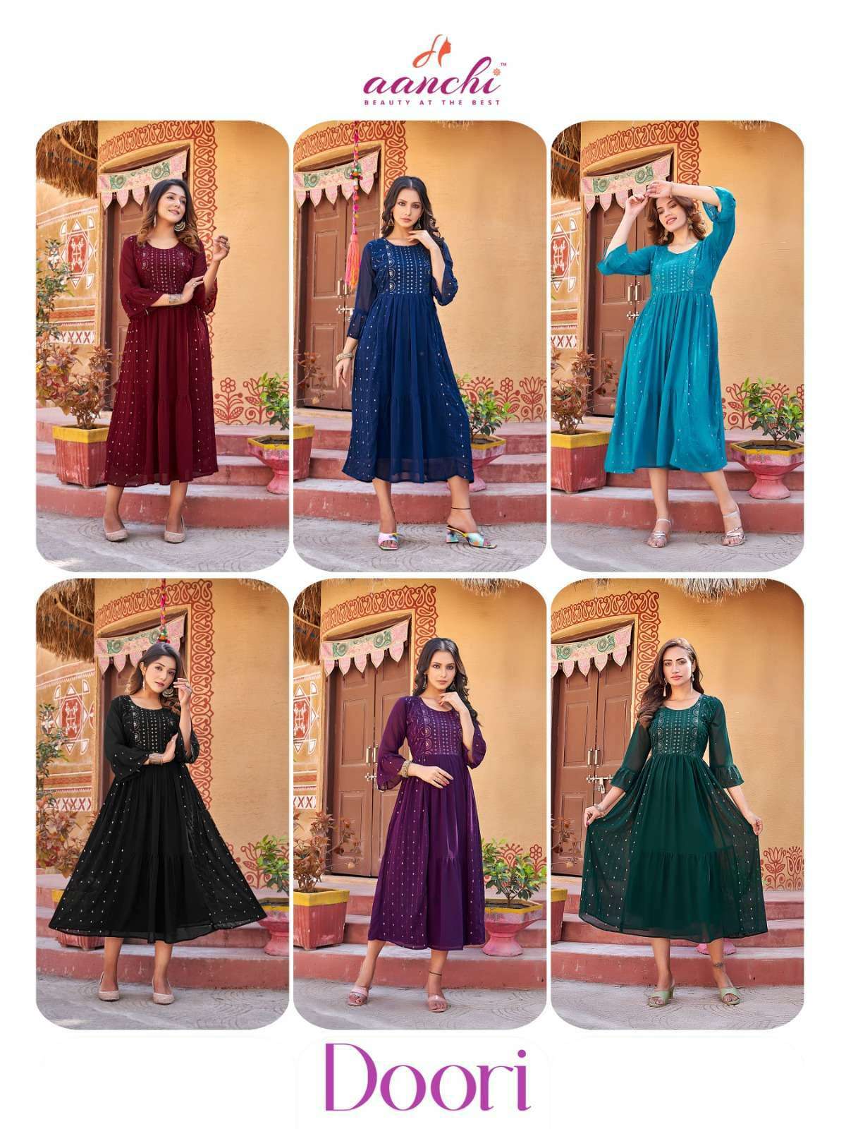aanchi doori georgette jacket model sequence work kurti 