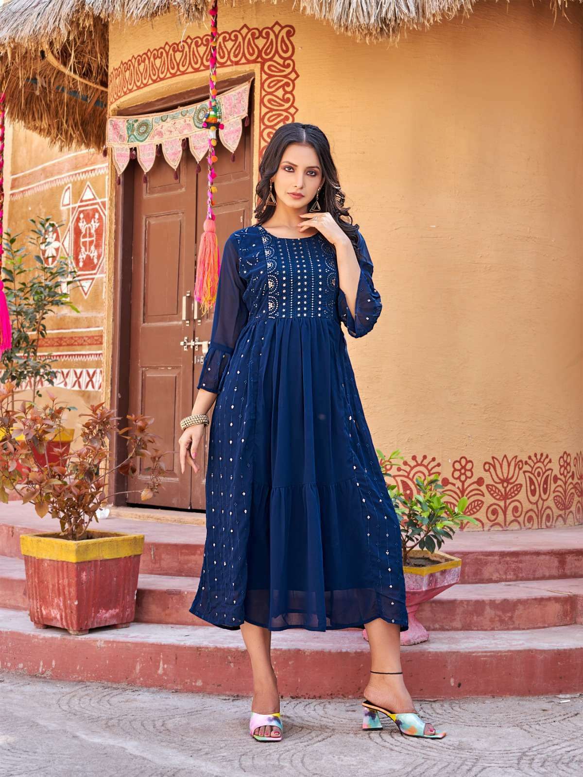 aanchi doori georgette jacket model sequence work kurti 