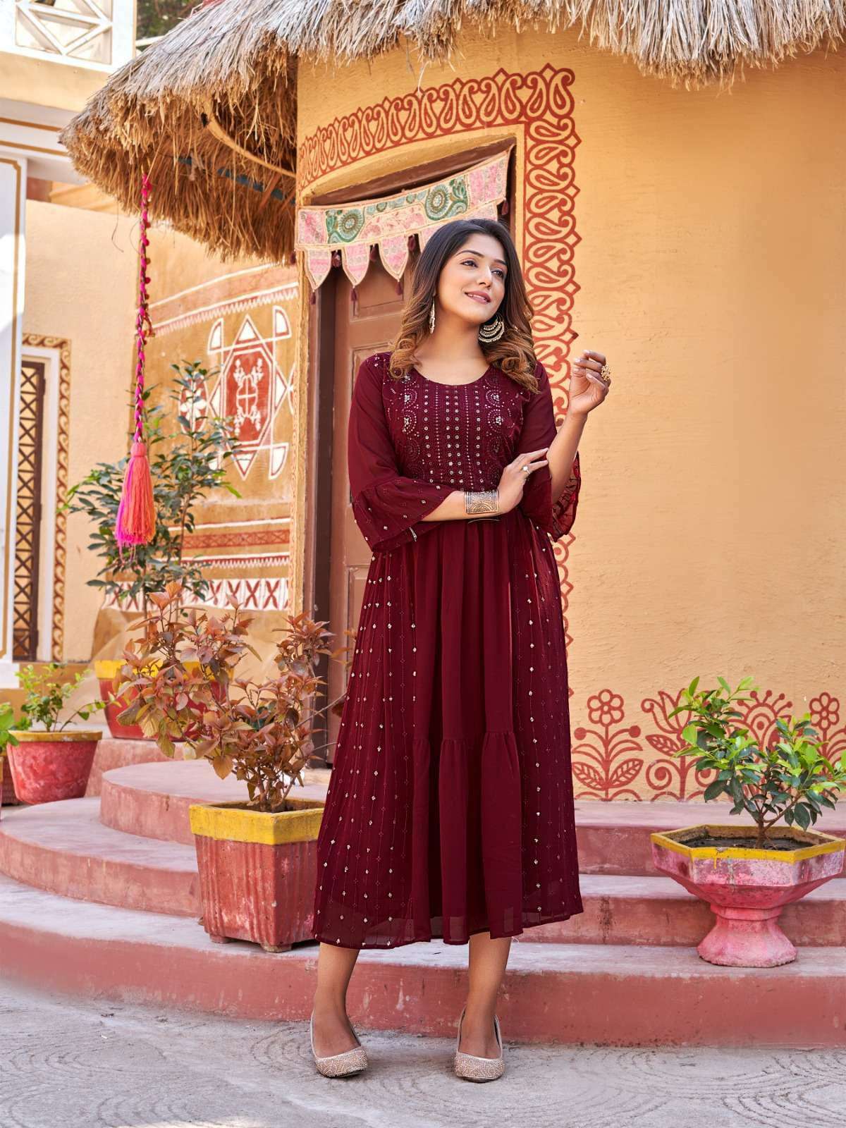 aanchi doori georgette jacket model sequence work kurti 