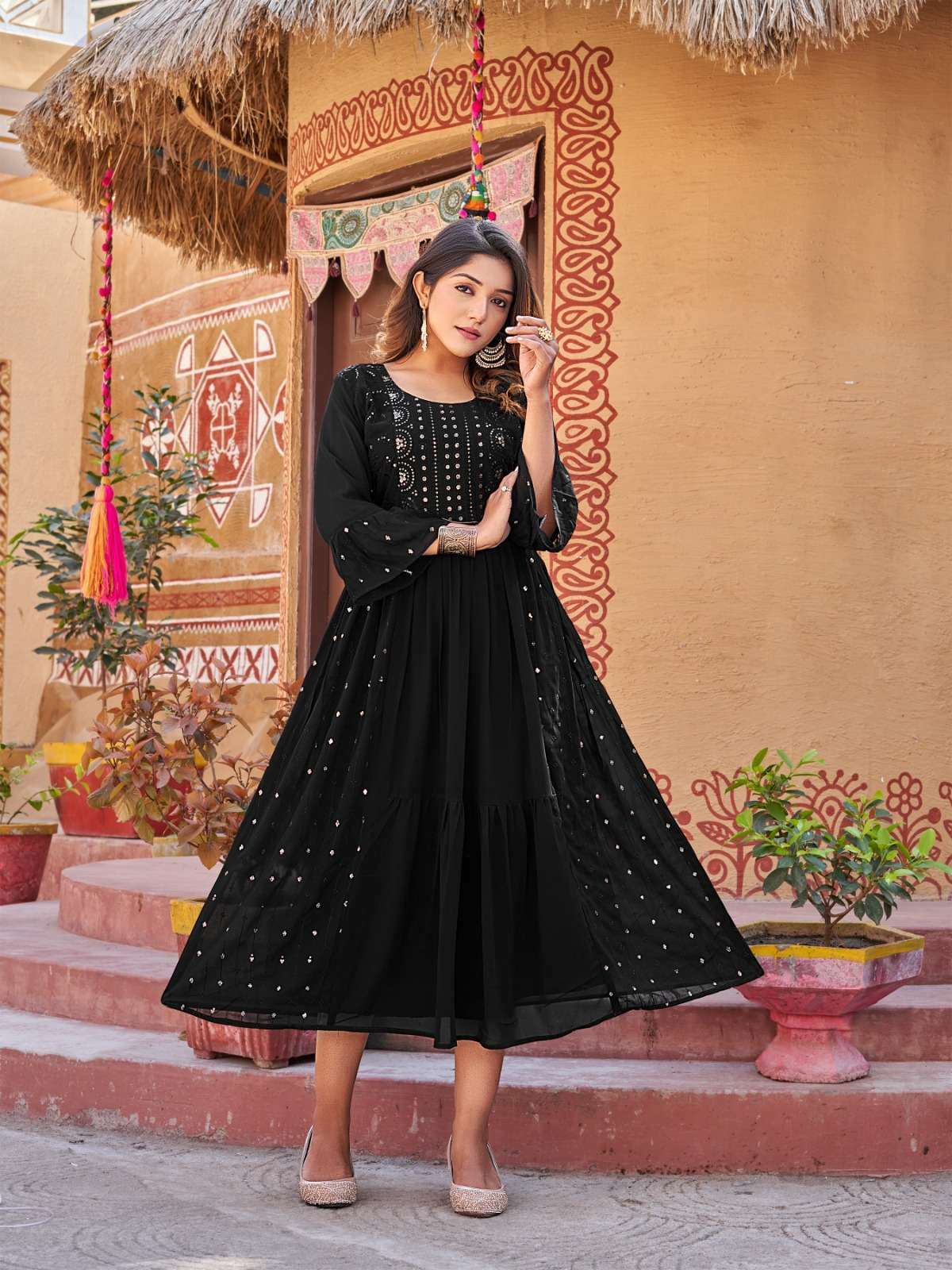 aanchi doori georgette jacket model sequence work kurti 