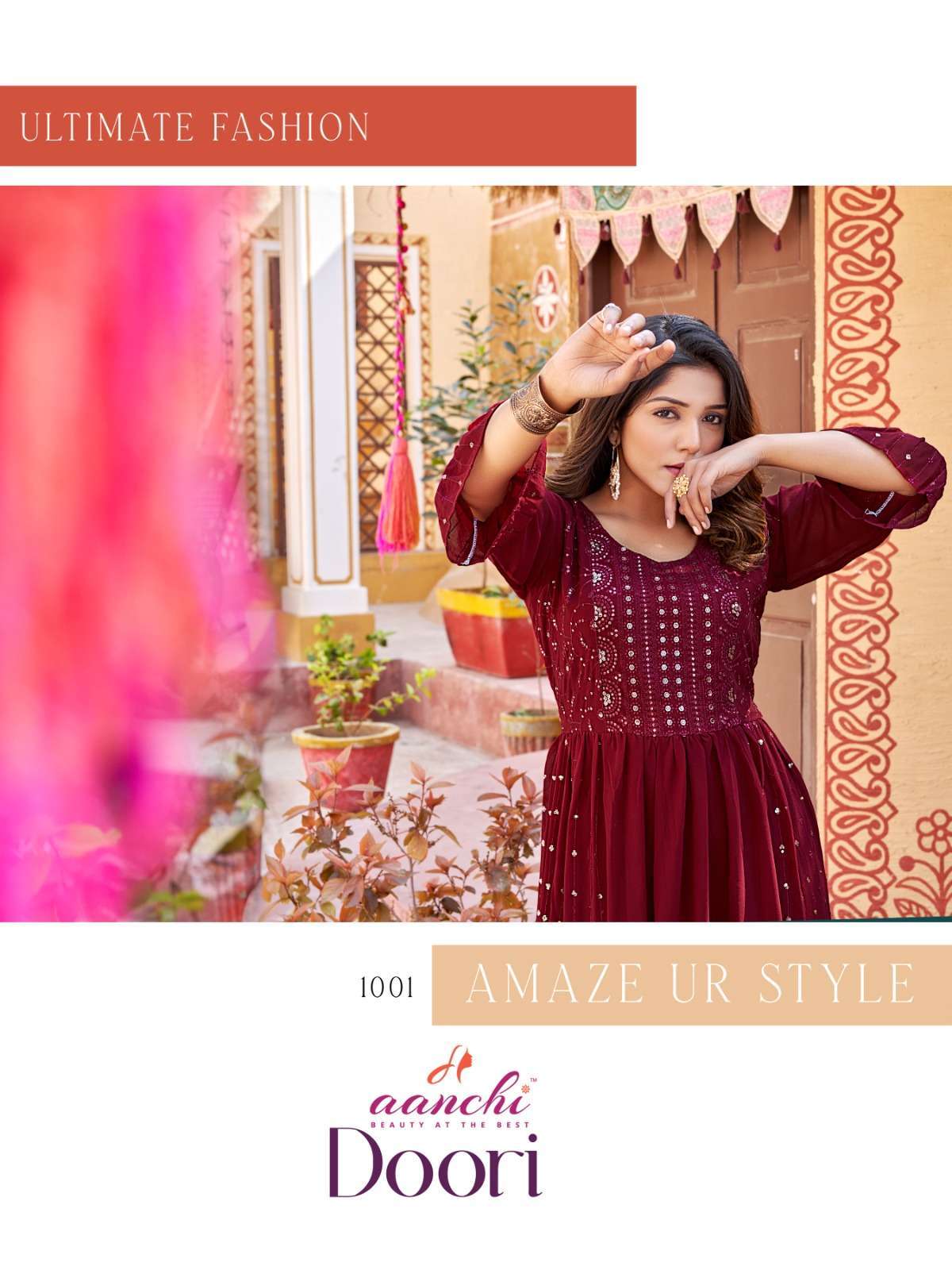 aanchi doori georgette jacket model sequence work kurti 