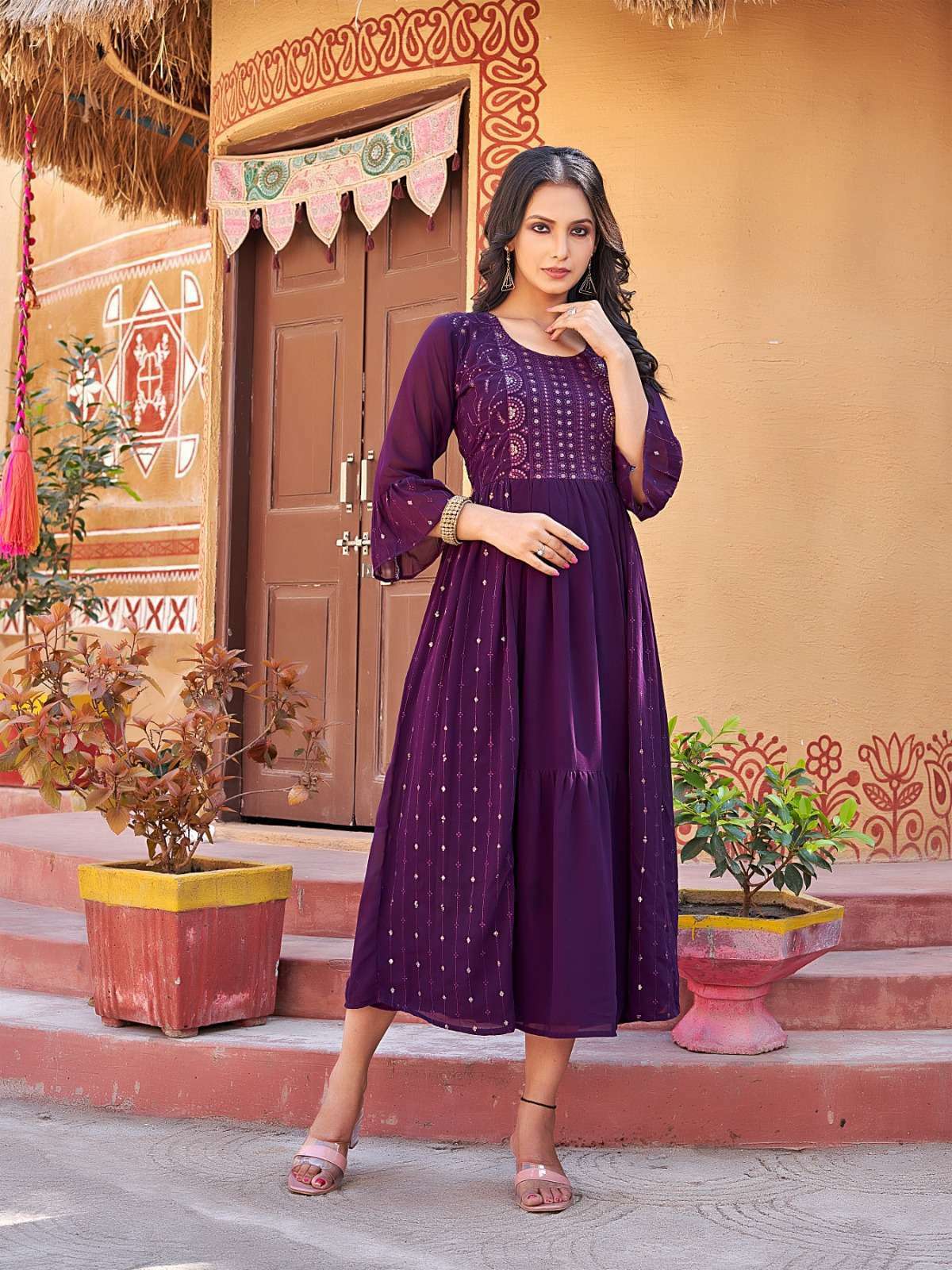 aanchi doori georgette jacket model sequence work kurti 