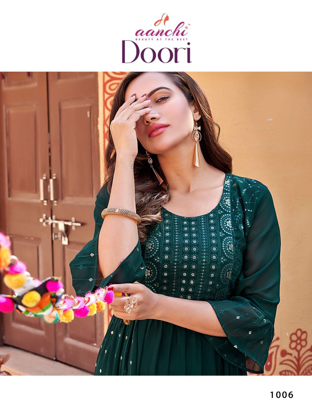 aanchi doori georgette jacket model sequence work kurti 