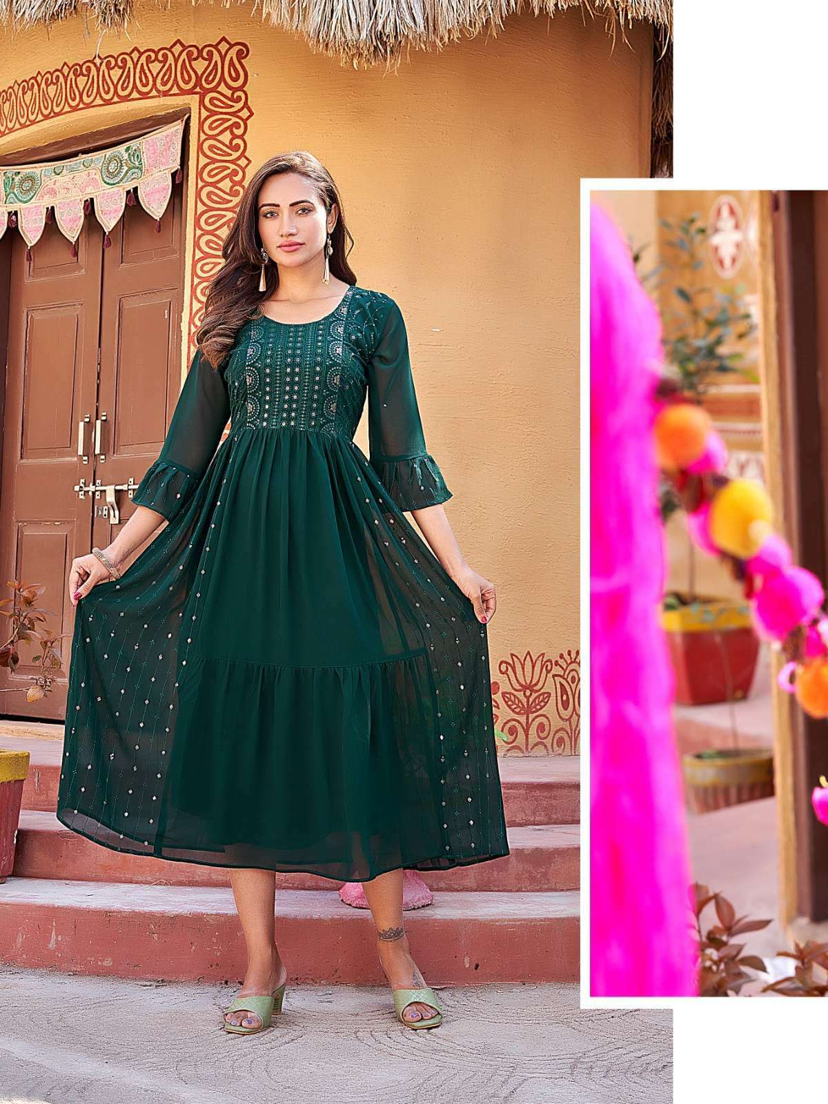 aanchi doori georgette jacket model sequence work kurti 