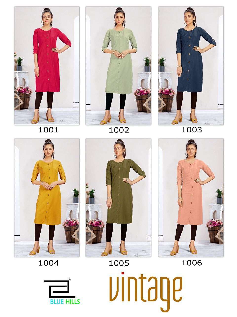 blue hills vintage series 1001-1006 dobby pattern kurti