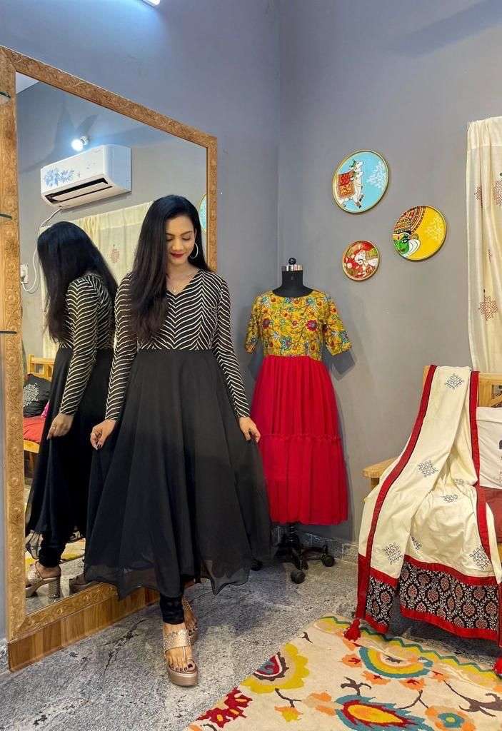 Georgette Anarkali with silver jari embroidery work for the yoke