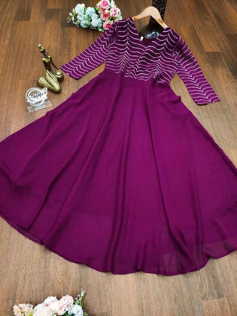 Georgette Anarkali with silver jari embroidery work for the yoke
