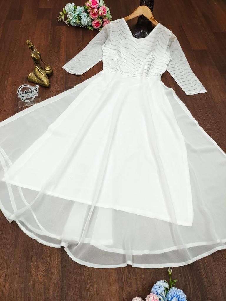 Georgette Anarkali with silver jari embroidery work for the yoke