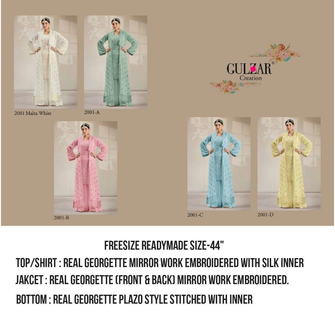 gulzaar series 2001 real georgette mirror work kurti