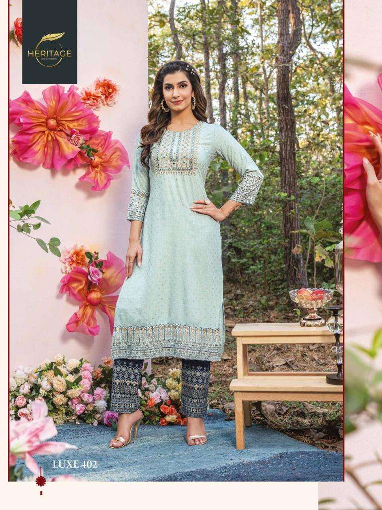 heritage luxe vol 4 series 401-406 rayon slub kurti 