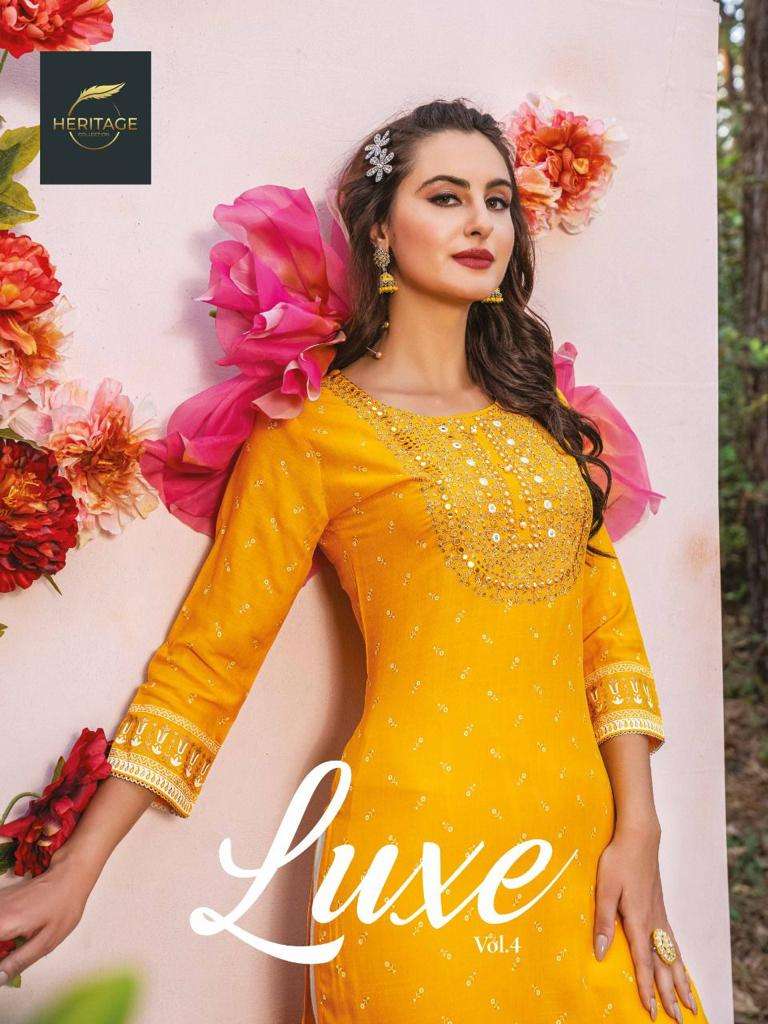 heritage luxe vol 4 series 401-406 rayon slub kurti 