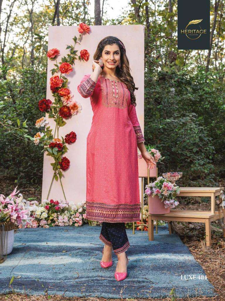 heritage luxe vol 4 series 401-406 rayon slub kurti 
