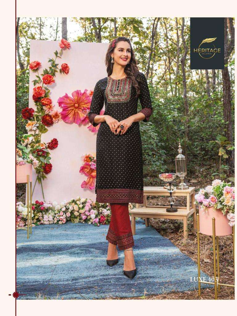 heritage luxe vol 4 series 401-406 rayon slub kurti 