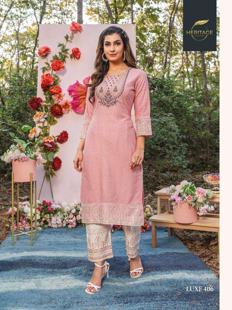 heritage luxe vol 4 series 401-406 rayon slub kurti 