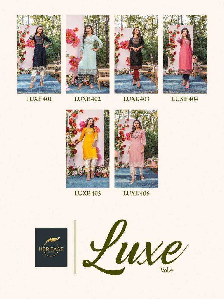 heritage luxe vol 4 series 401-406 rayon slub kurti 