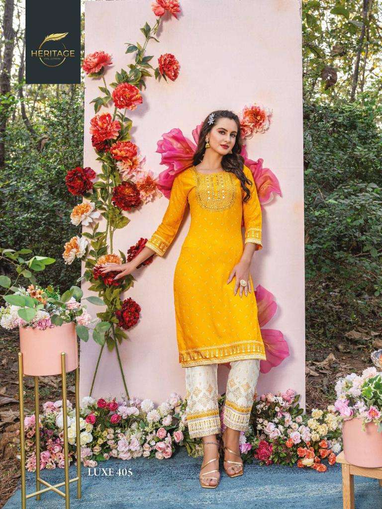 heritage luxe vol 4 series 401-406 rayon slub kurti 