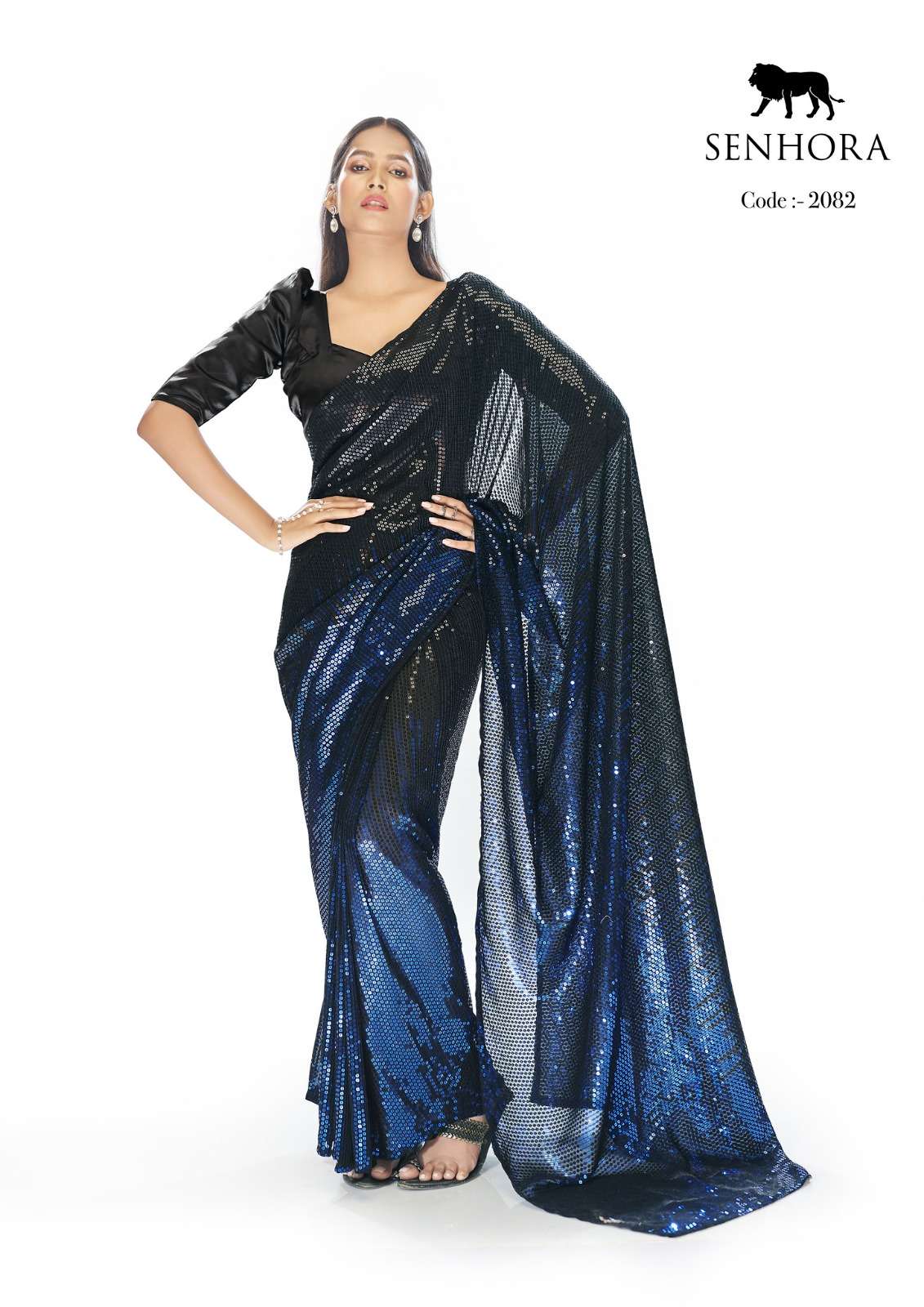 senhora party fantasy designer georgette thread work saree 