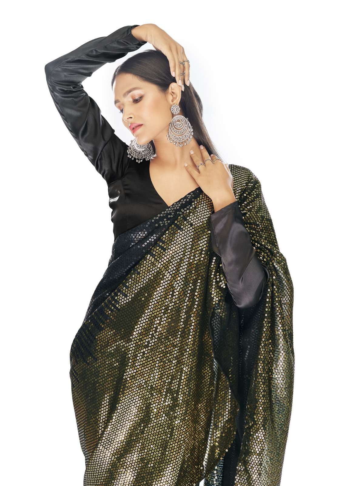 senhora party fantasy designer georgette thread work saree 