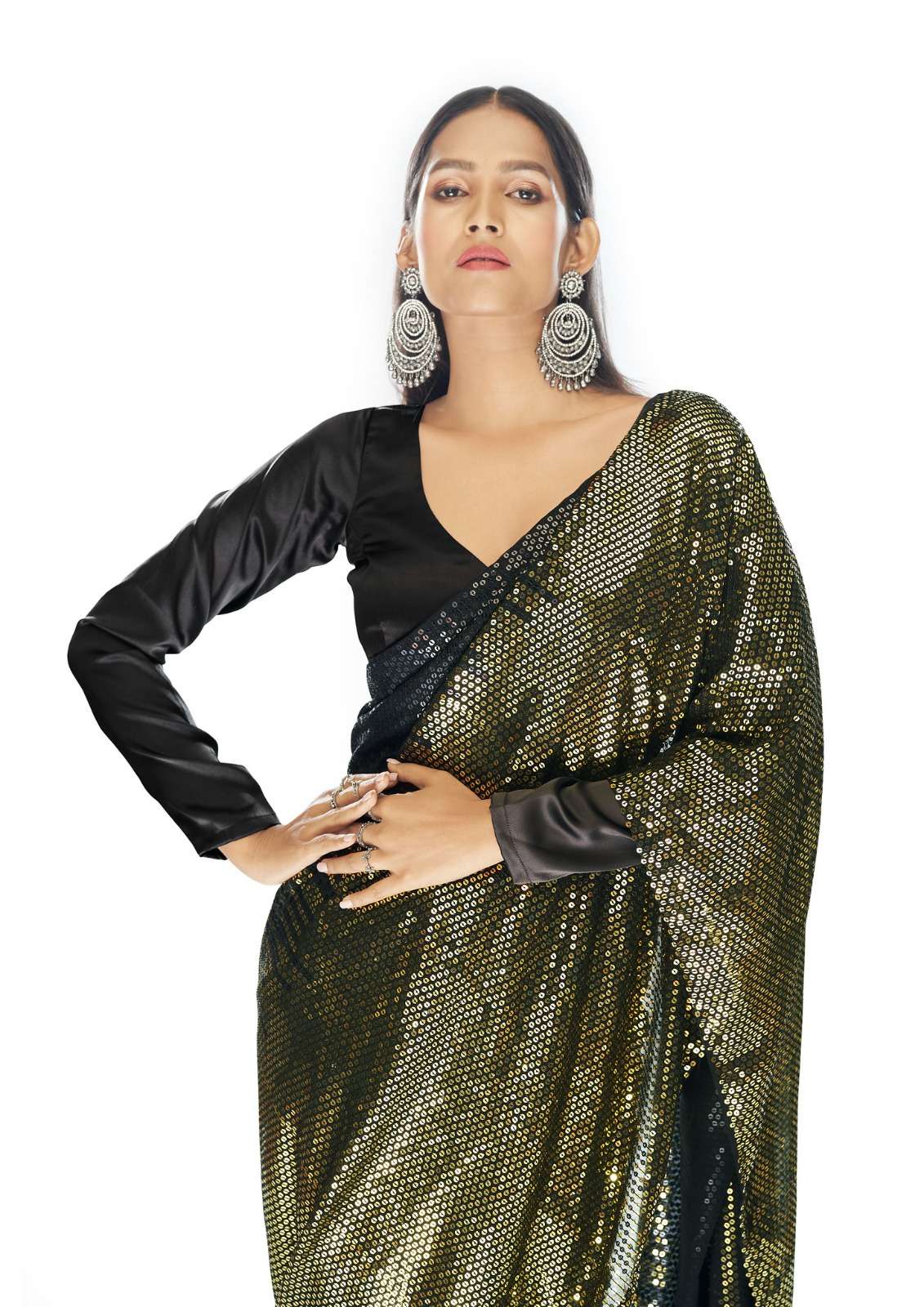 senhora party fantasy designer georgette thread work saree 
