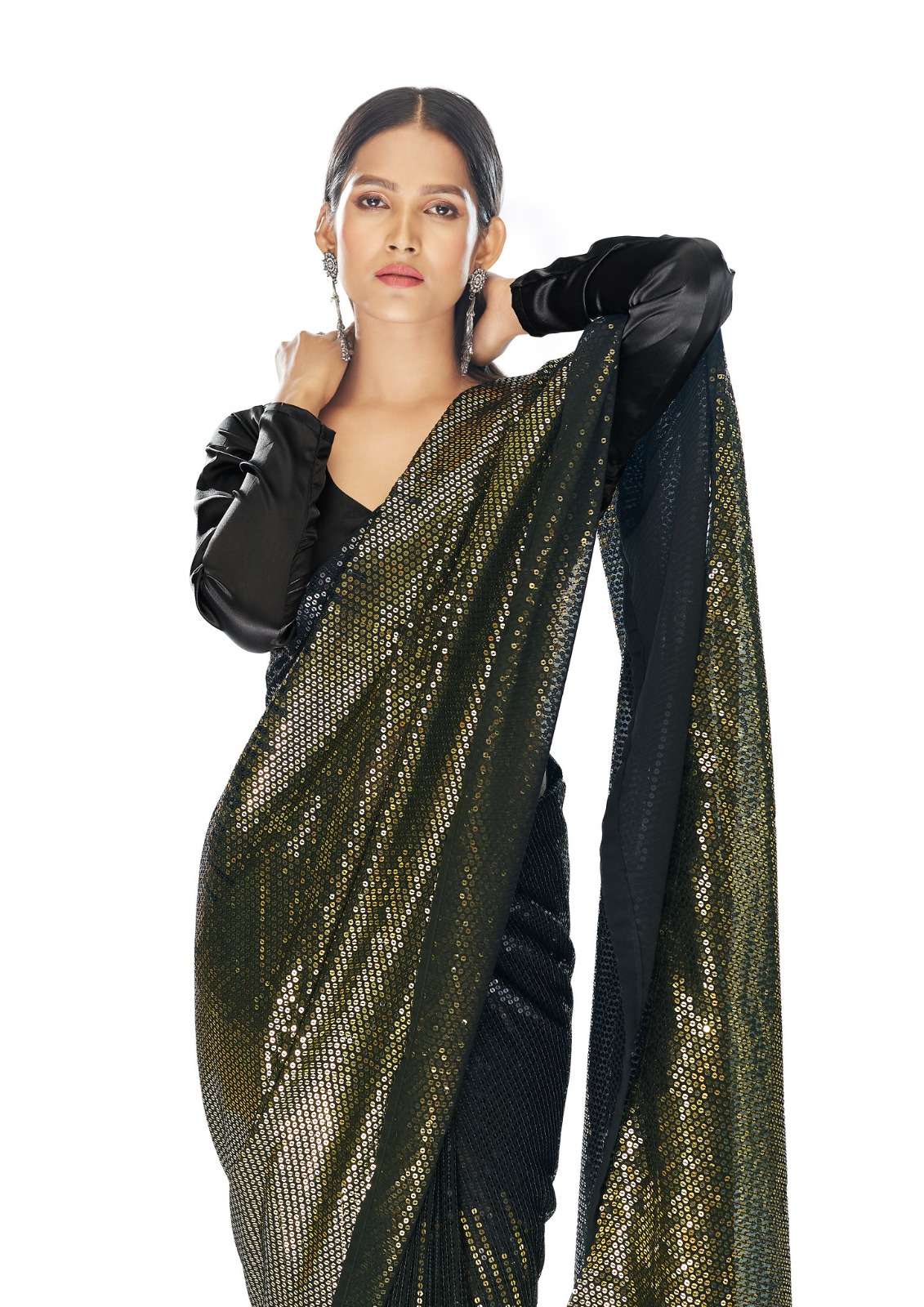 senhora party fantasy designer georgette thread work saree 