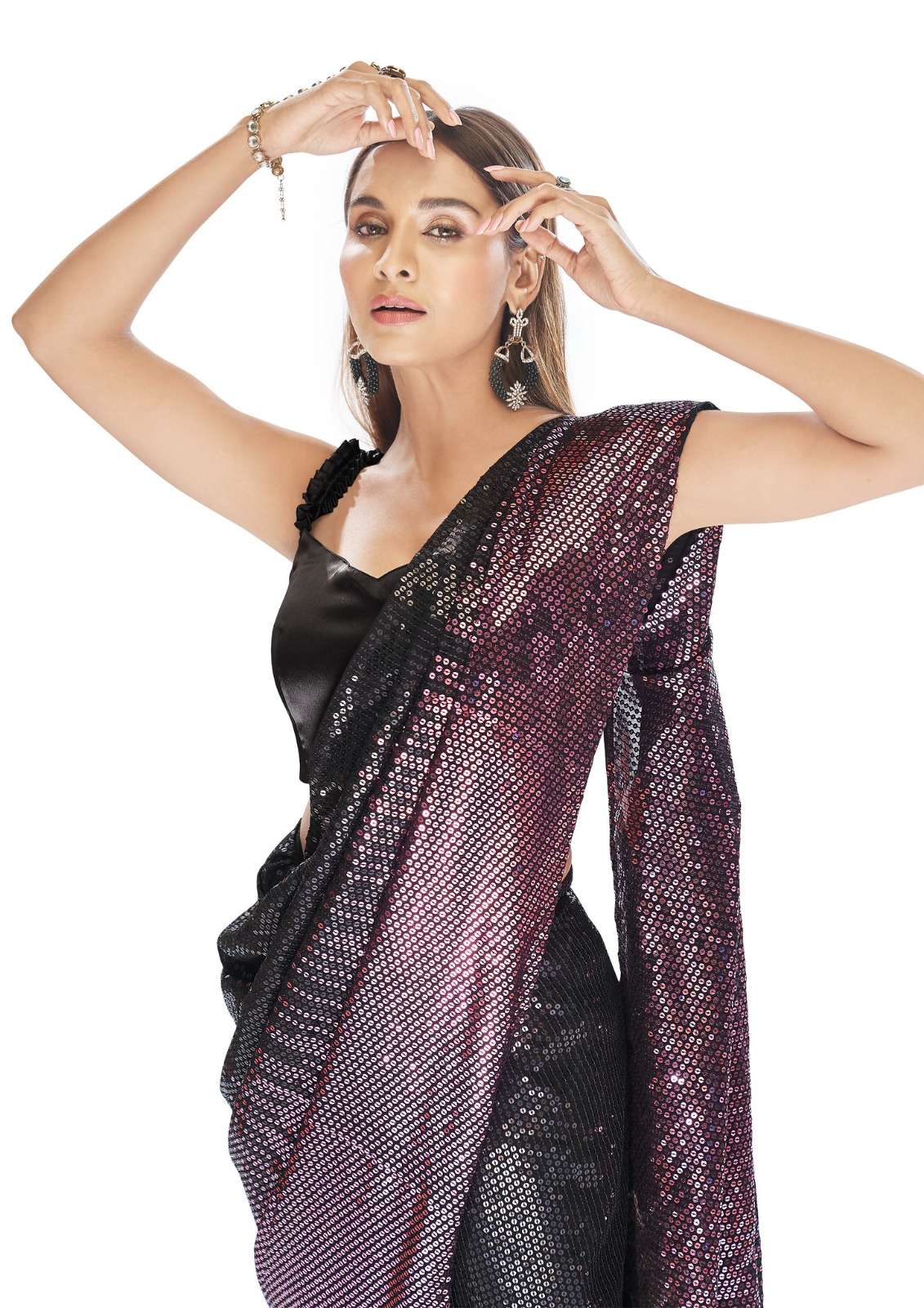 senhora party fantasy designer georgette thread work saree 