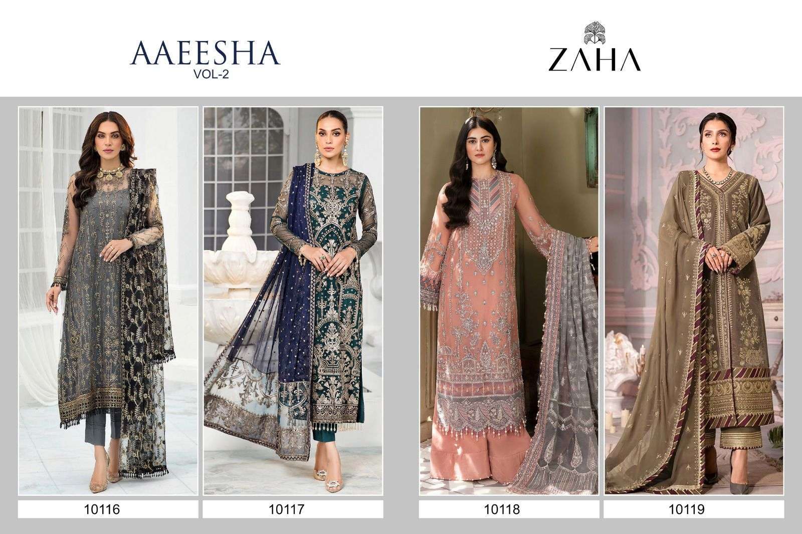zaha aayesha vol 2 series 10116-10119 georgette embroidered suit