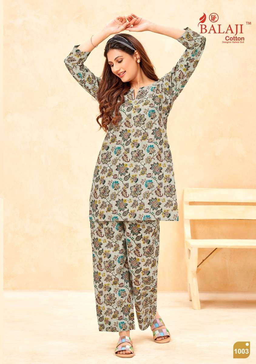 Balaji Maryam series 1001-1008 Pure Cambric Cotton Printed Cord Set