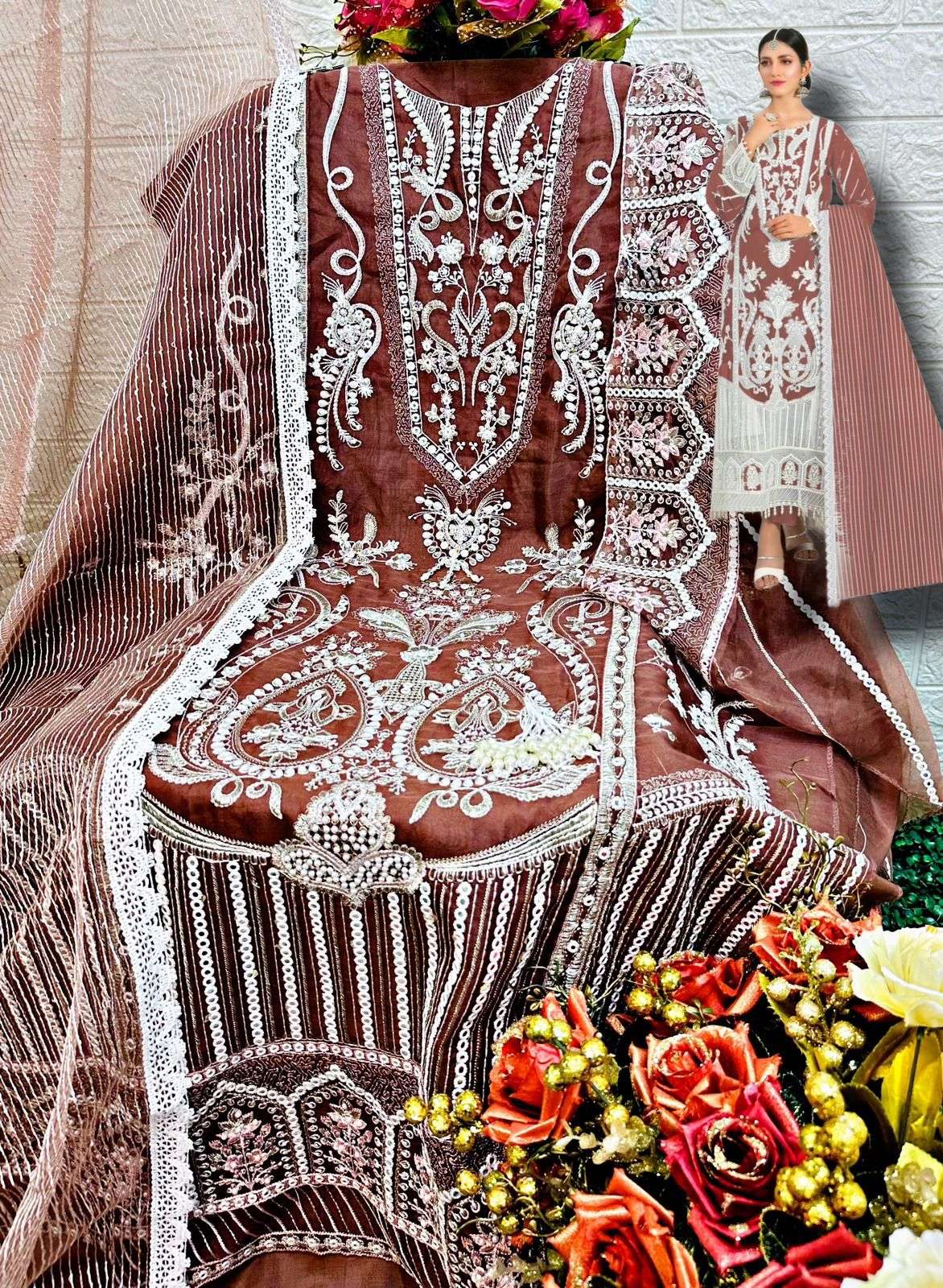 hoor tex OR-18 designer heavy organza suit 