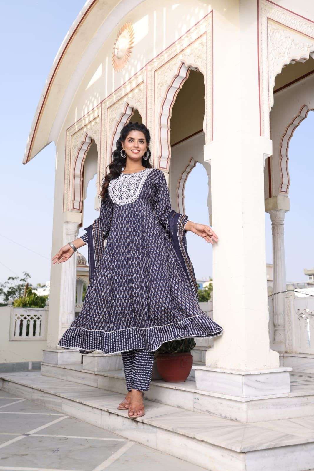 Blue Readymade Printed Anarkali Suit | Silk anarkali suits, Party wear long  gowns, Anarkali dress