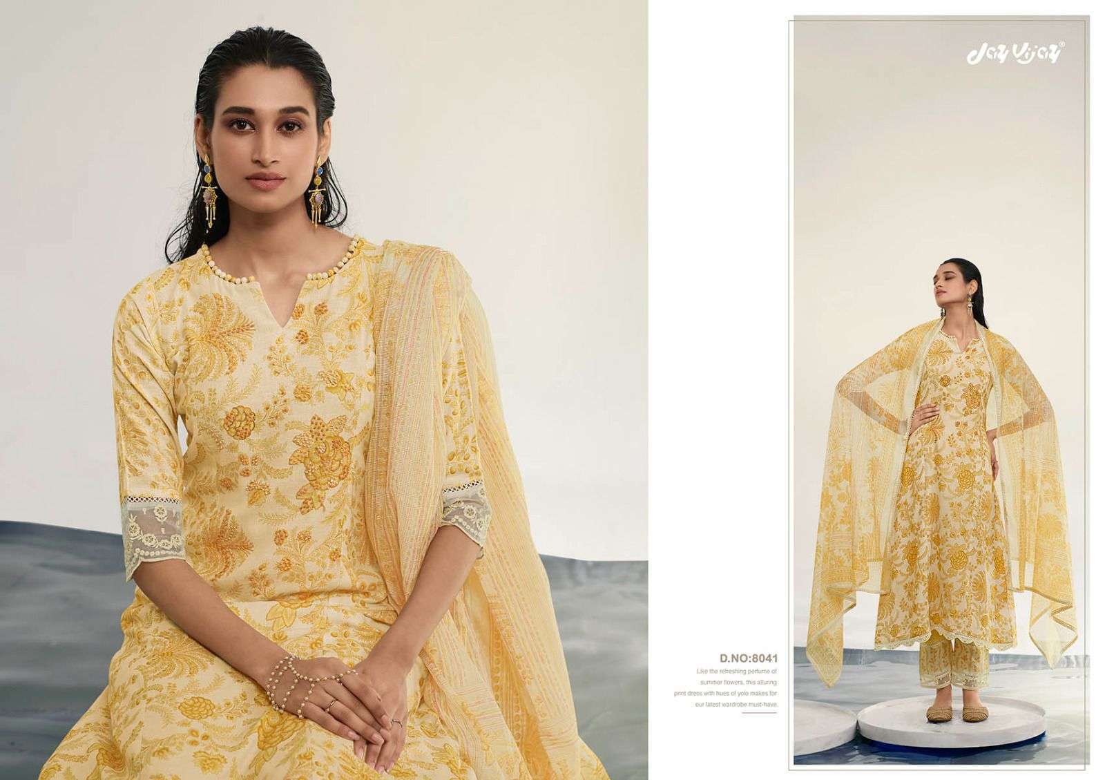 Jay Vijay Claudia 8041 - Pure Linen Digital Print with Embroidery and Hand  Work Suit