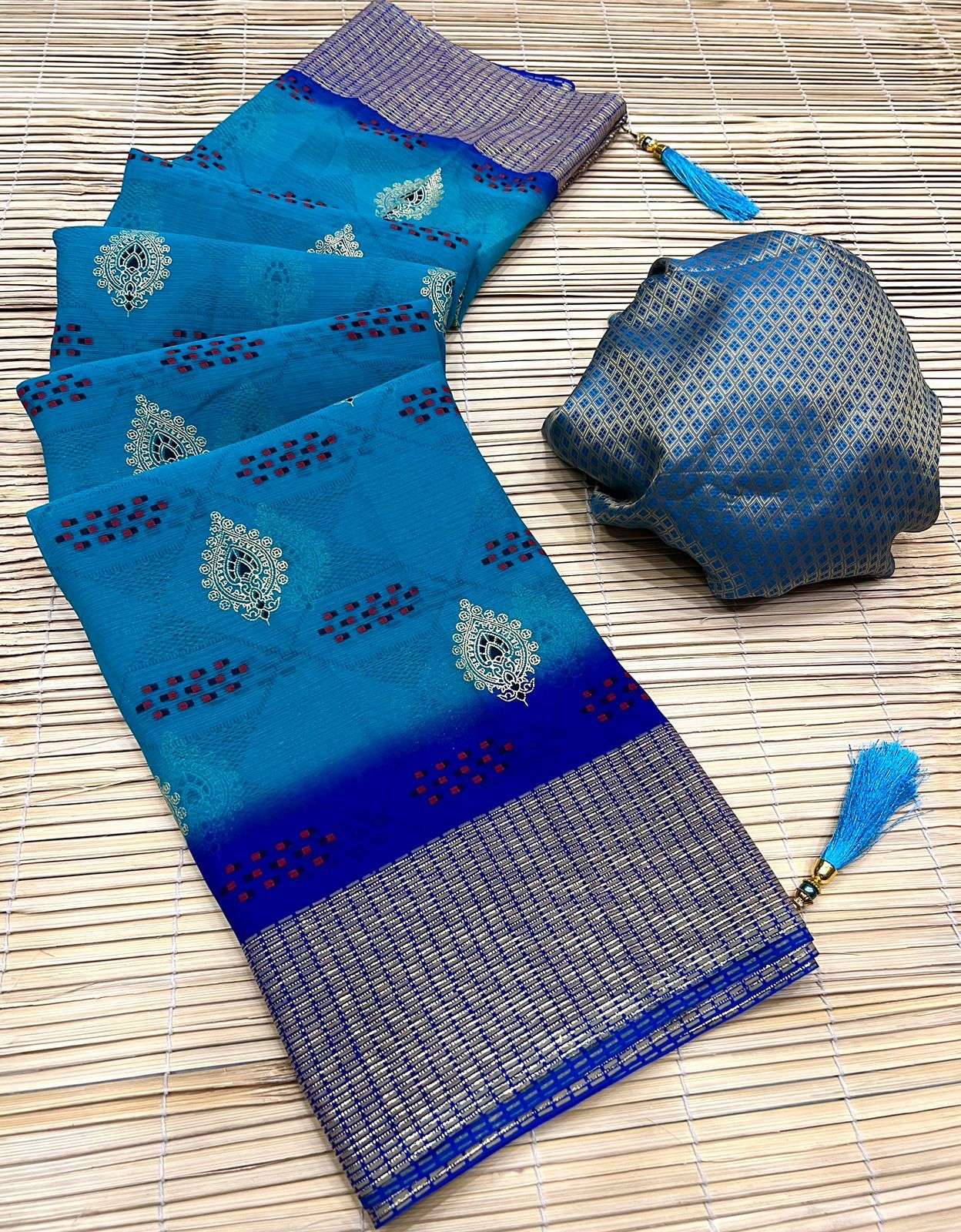 rupali designer georgette bandhani two tone color saree 