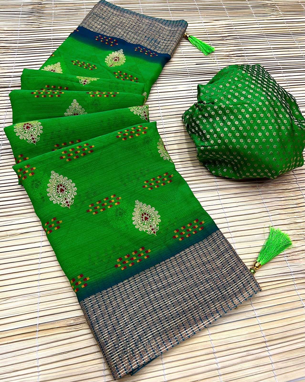 rupali designer georgette bandhani two tone color saree 